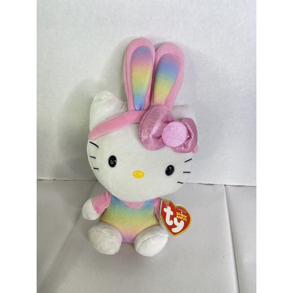 Ty Hello Kitty Plush Easter Multicolor Rainbow Bunny Ears Stuffed Toy With Tags